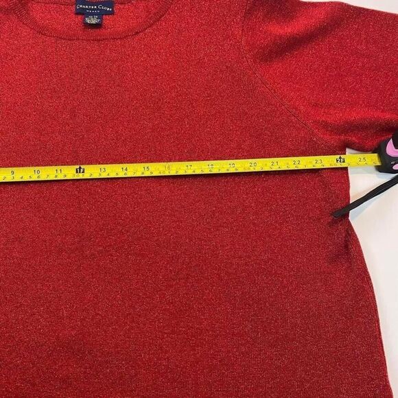 Red metallic thread sweater.  Vintage style with shoulder pads. 3X. christmas. - Picture 7 of 8